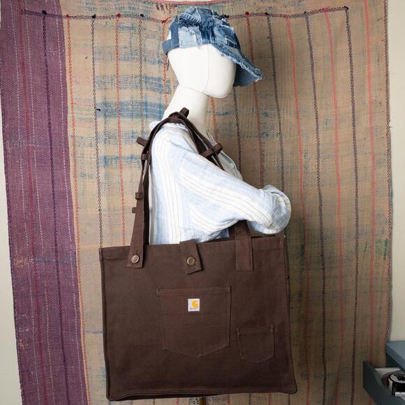 Upcycled handmade carhartt canvas tote bag - Picture 2 of 7